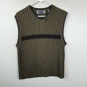 Vintage Express Grandpa Sweater Vest Womens Large Ribbed Sleeveless Cotton Knit